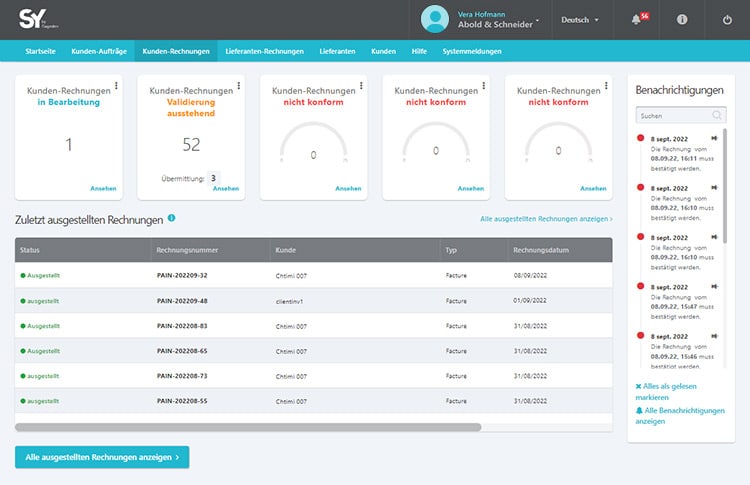 SY Business - Screenshot - Dashboard Kundenrechnungen